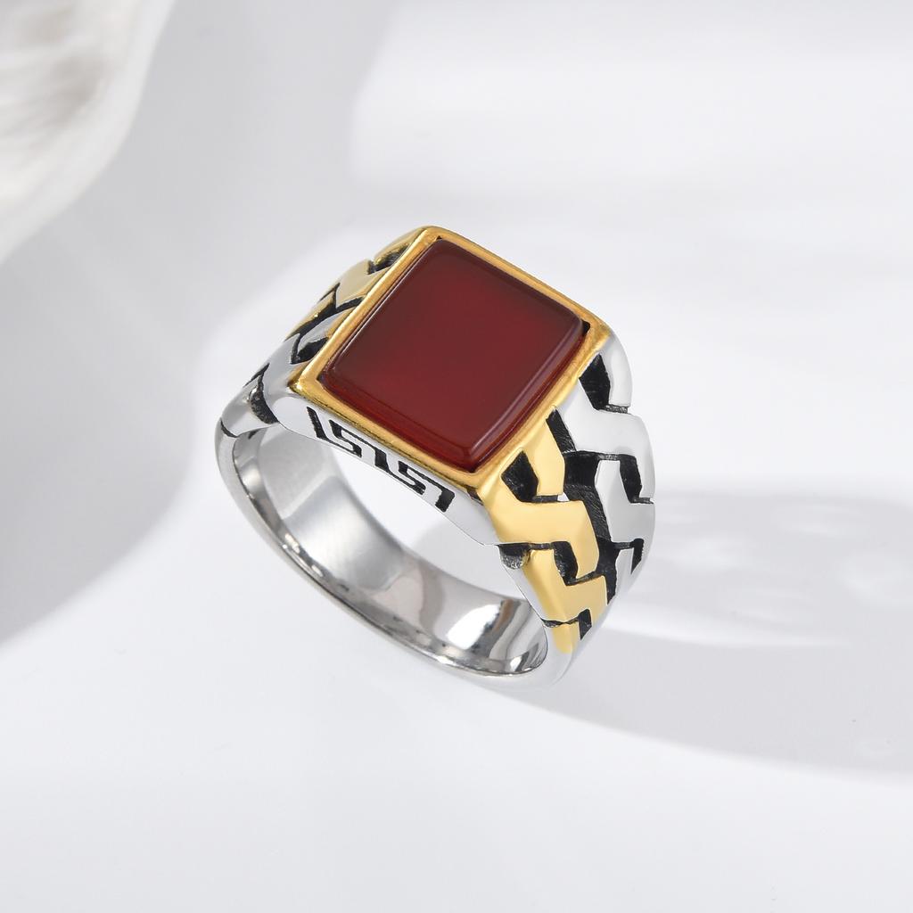 A3506 Gold plating Men's High Quality 316LStainless Steel Onyx Watchband Rings Classic Trend Jewelry Product