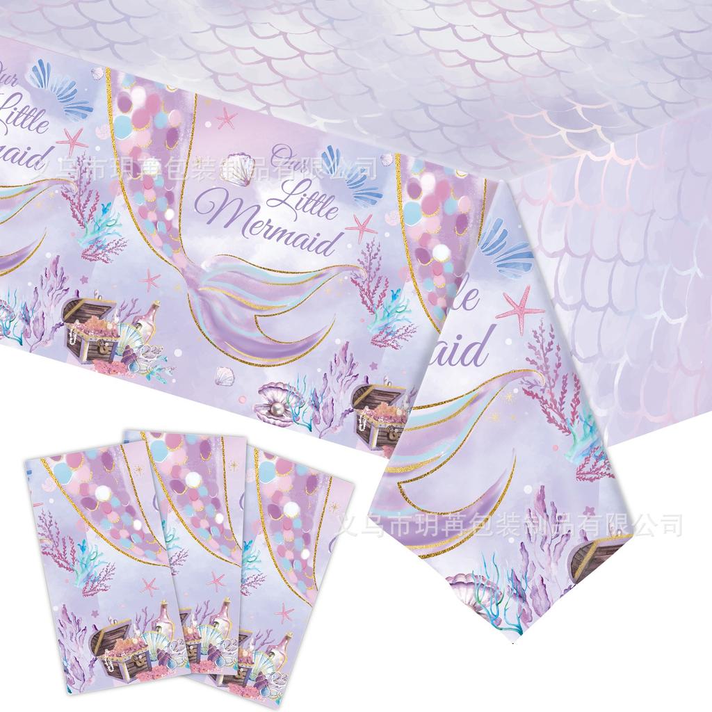 Purple Mermaid Disposable Tableware Set Our Little Mermaid Plates Cups Napkins Kids Girls Happy Mermaid Birthday Party Supplies