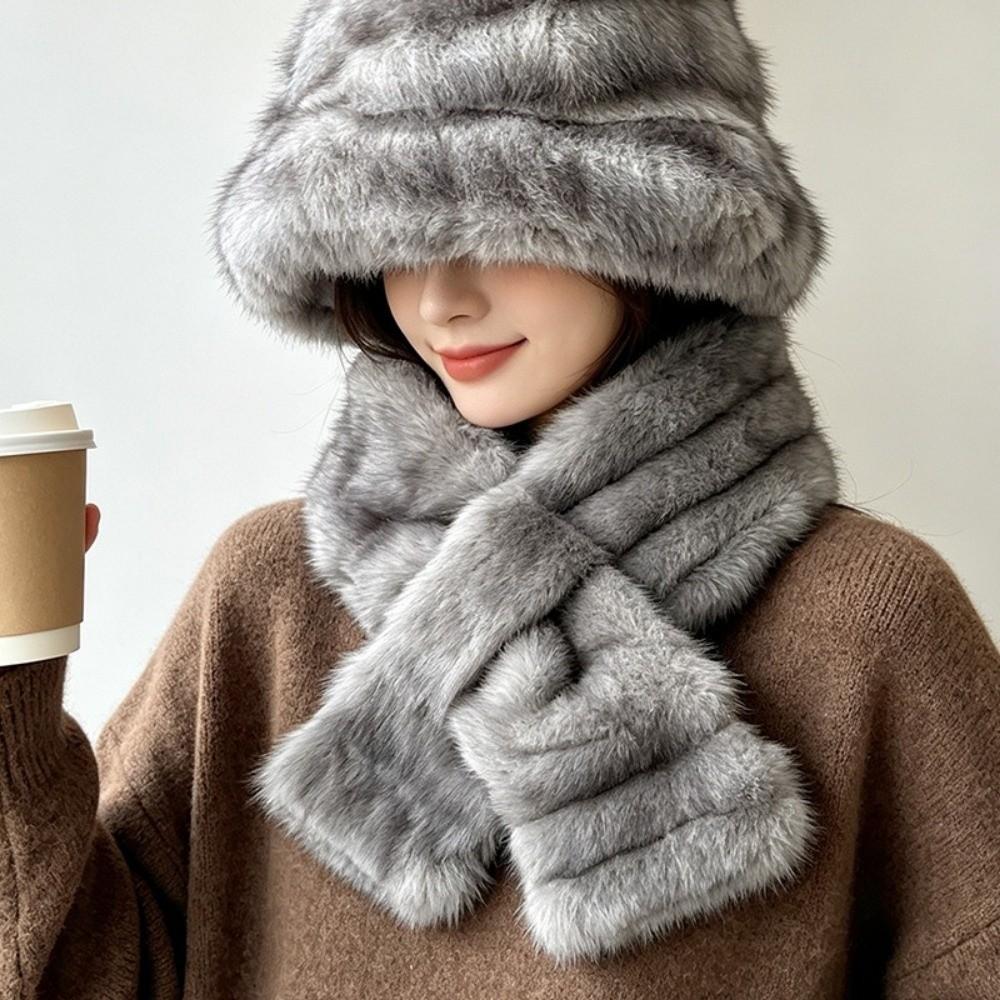 Thick Faux Fur Hat Scarf Set Windproof Fur Snood Scarf Fashion Winter Hat Scarf Set  Outdoor Travel