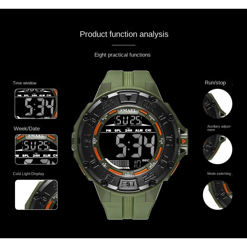 SMAEL Outdoor Multi-functional Sports Electronic Watch Glow-in-the-dark Waterproof Large Dial Watch