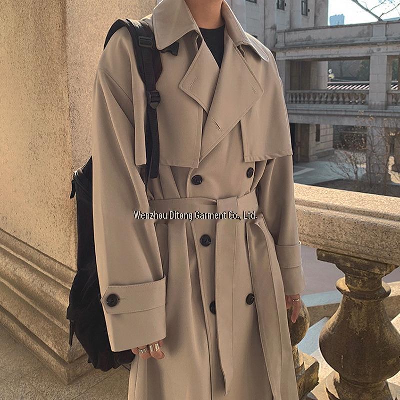 Men's Korean Style Double-Breasted Mid-Length Trench Coat - Trendy, Loose, Over-the-Knee, Versatile Casual Jacket for Spring and Autumn