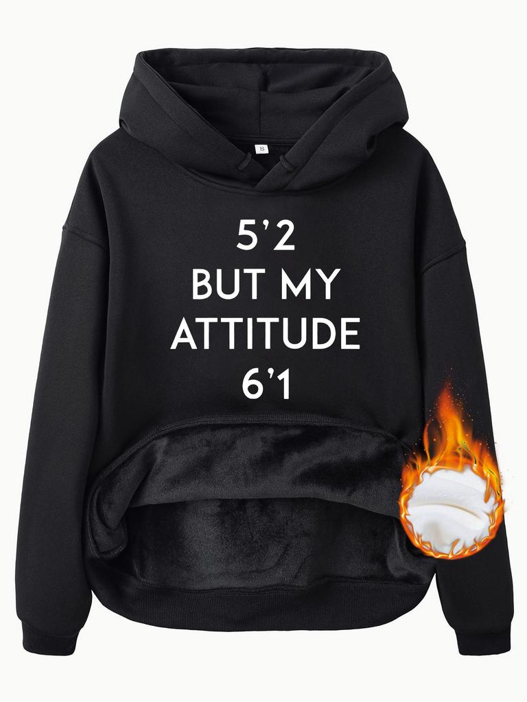 European Size Autumn/Winter Women's Hoodie with Kangaroo Pocket and Attitude Print