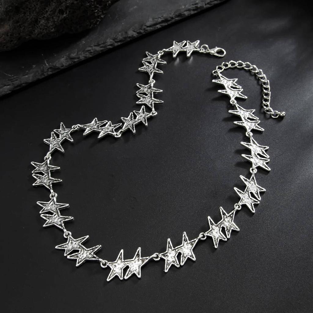 Salircon Colliers Punk Créatifs Étoile à Cinq Branches pour Hommes Argent Vintage Chaîne de Clavicule Réglable Bijoux Tendance Rue