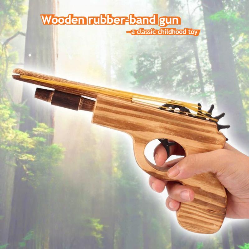 4-S Holz Gummiband Spielzeugpistole Klassische Schleuderpistole Nostalgisches Kinderspielzeug für Interaktives Spielen Kinder Partygeschenk Geschenk