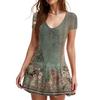 Women's Fashion Sexy Printing Short Sleeve Round Neck Bubble Hem  Dress