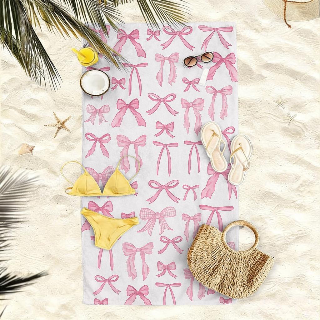 1PC Bowknot-style Extra-large Soft Beach Towel Pink Series Bowknot Print Super Absorbency Suitable for Seaside Vacation and pool
