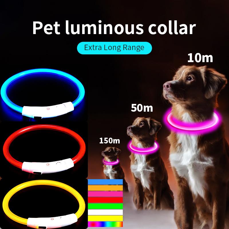 USB Rechargeable LED Fiber Optic Collar for Pets Luminous Anti-Lost Dog Accessory Outdoor Light Collar