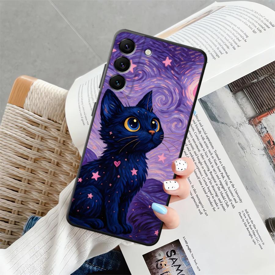 Rotating Starry Sky Cat Phone Cover Case for Samsung Galaxy A55 A37 A73 A51 A52 A36 A05 A23 A53 A17 A57 A15 A06 A25 A16 A50 A12