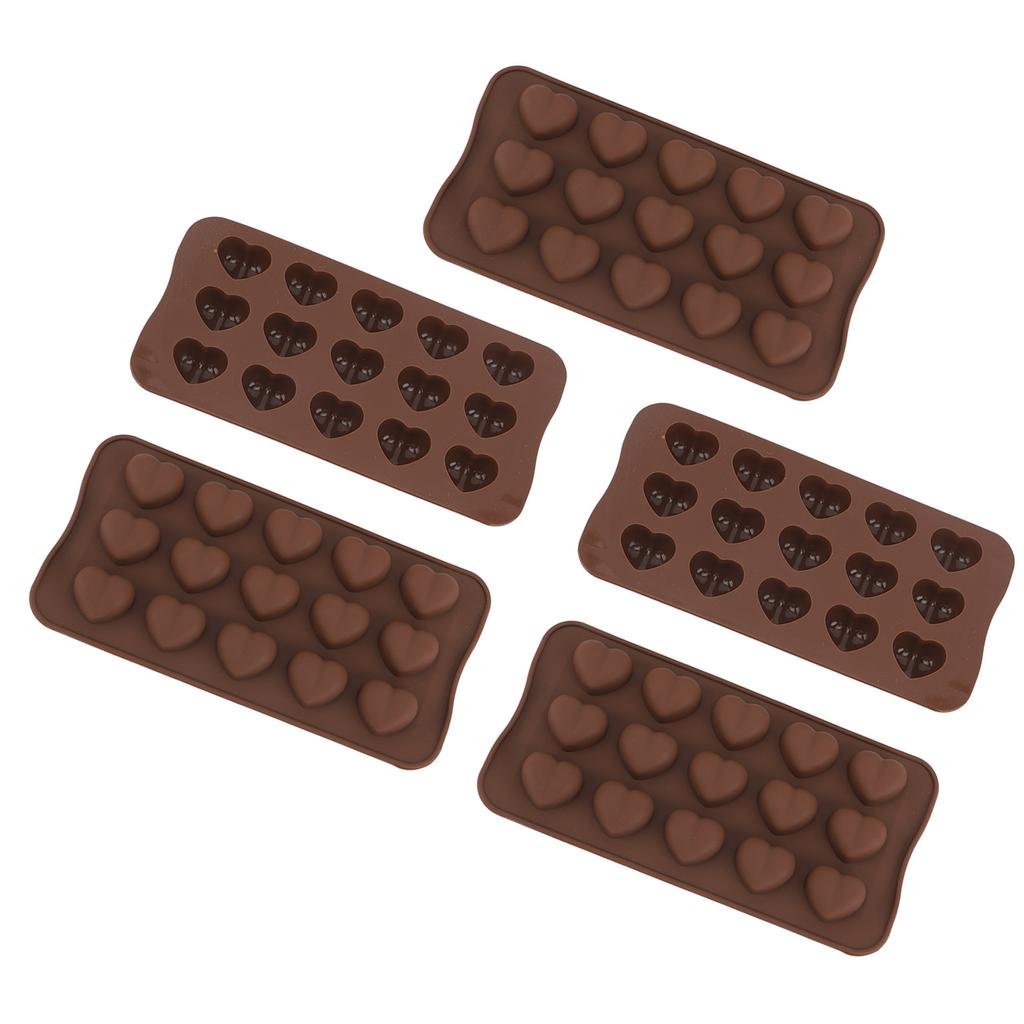 Heart Shape Baking Mold 15 Cavity Dishwasher Safe Stick Proof Silicone Molds for Candy Chocolate Ice Cubes 5pcs