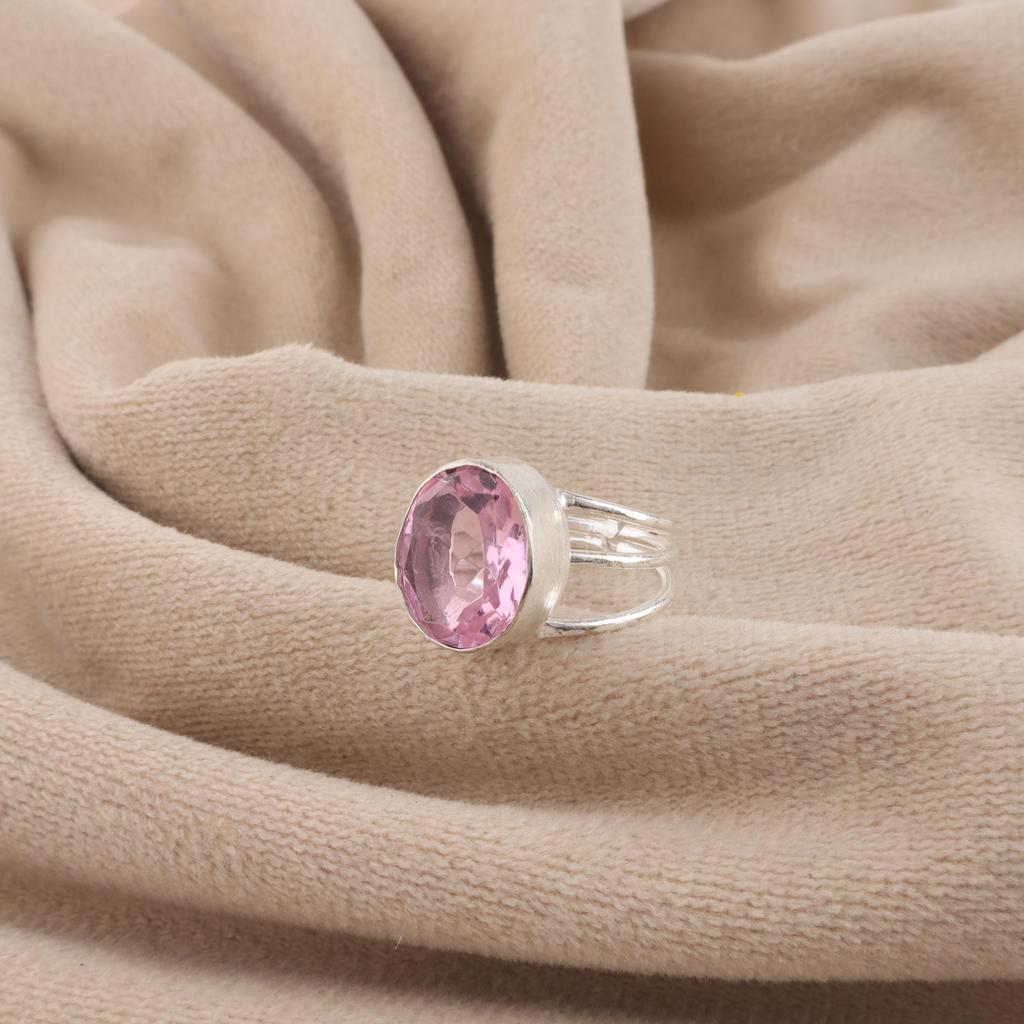 Morganite Gemstone Silver Elegant Ring, 925 Sterling Silver Handmade Morganite Jewelry, June Birth-Stone Gift, Anniversary Gift For Wife RR-73-13