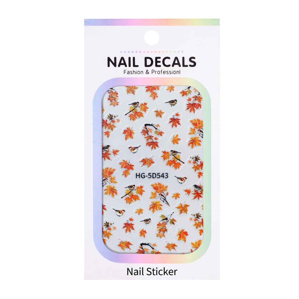 Herbst 3D Ahornblatt & Kaki Nagellack Aufkleber