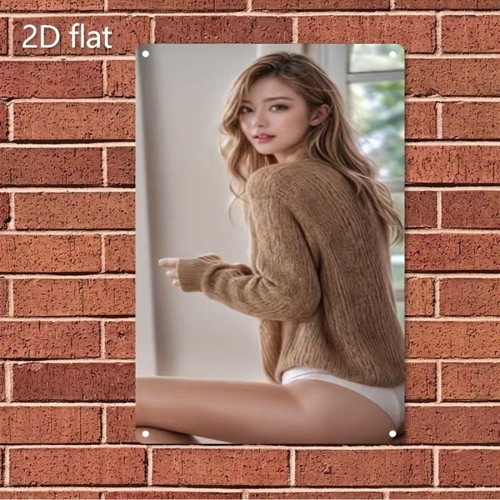 Fantasy Metal Wall Art Decor, Girl with Goldfish, 20x30cm Bedroom Sign