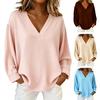 Damen Oberteile V-Ausschnitt Langarm Locker Geschnittene Pullover Tops Einfarbig Lässige Bluse Arbeits- Party- Date-Kleidung