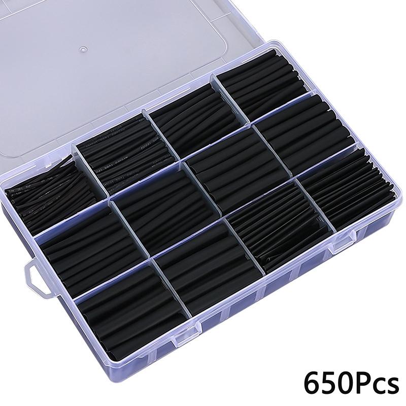 Black Heat Shrink Tube Kit Thermoresistant Tubing Shrink Wire Wrapping Electrical Connection Cable Insulation Sleeves Protecter