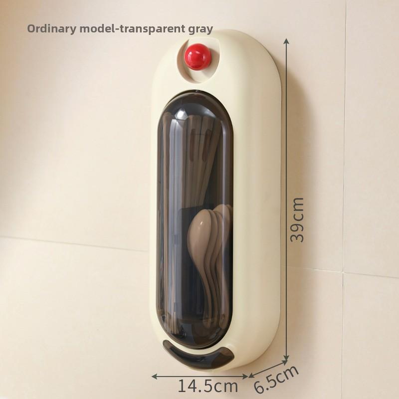 

Kitchen Timer Chopstick Holder, Wall-mounted Chopstick Storage Box, Household Spoon Rack, Draining and Compartmentalized Storage Rack Grey - Standard