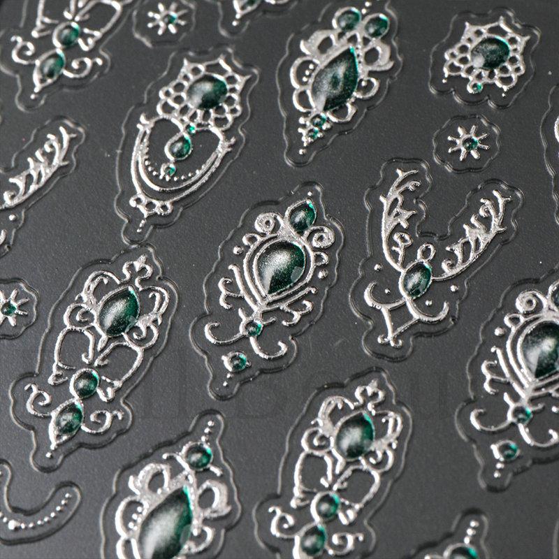 1pc embossed 5D retro light luxury court-style nail sticker with rubies and emeralds, adhesive backing, nail sticker, holiday gift.
