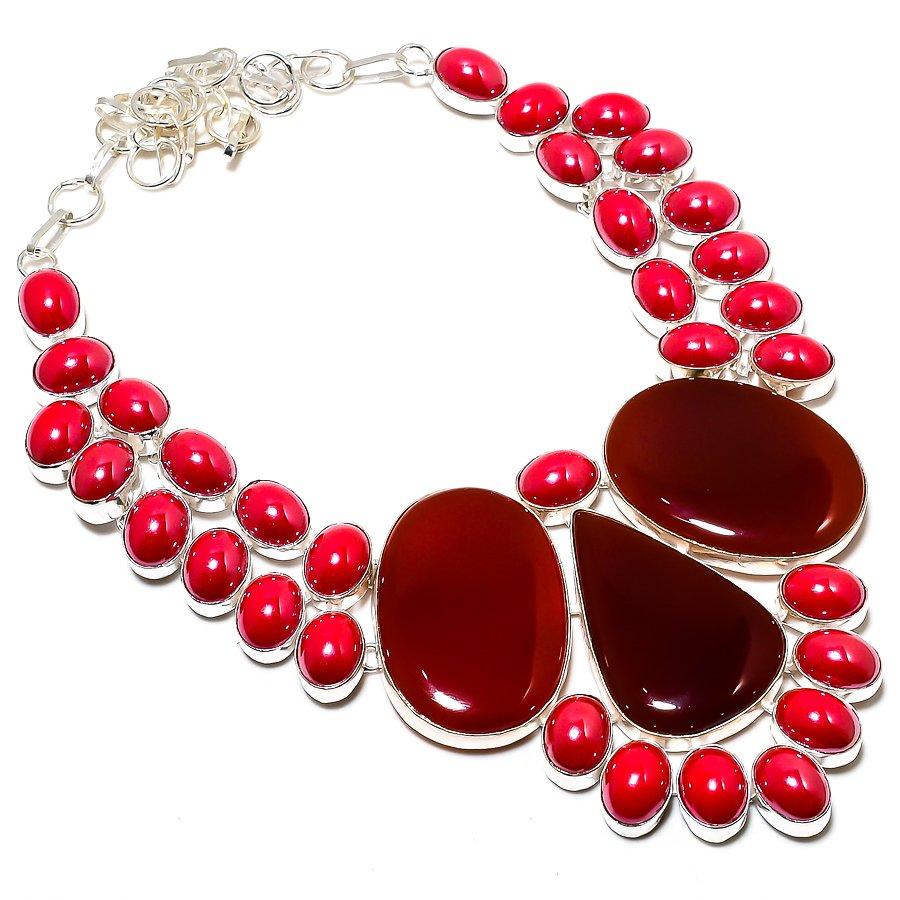 Red Carnelian, Coral Gemstone 925 Sterling Silver Jewelry Necklace 18" SU-9816
