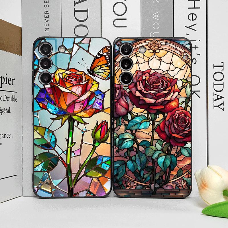 Bunte Glas-Stil Rose Blumenmuster Handyhülle für OnePlus 12 13R 11 10 9 8 Pro Nord 4 N100 CE2 ACE2 ACE3 Florale Weiche Hülle