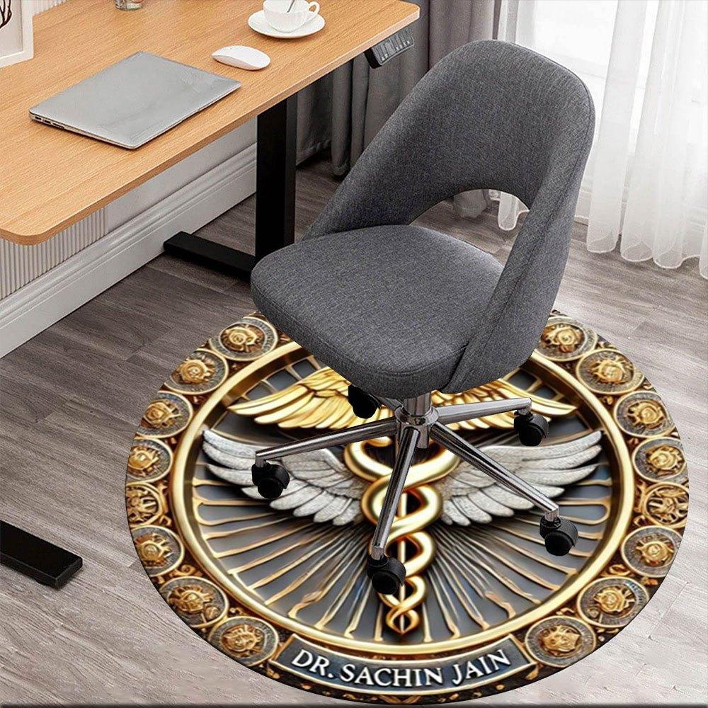 

Dr. Sachin Jain s Golden Caduceus Emblem: Symbol of Medical ExcellenceRound Non-Slip chair mat chair carpet for office Rugs for Office Decor Gift For 80cm by 80cm