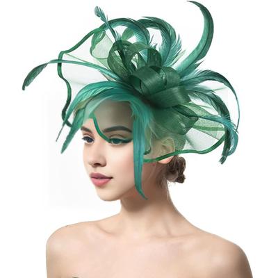 Women Fascinator Hat Tea Party Wedding Flower Feathers Headpiece Handmade Gauze Headband Clip Bridal Hair Accessories