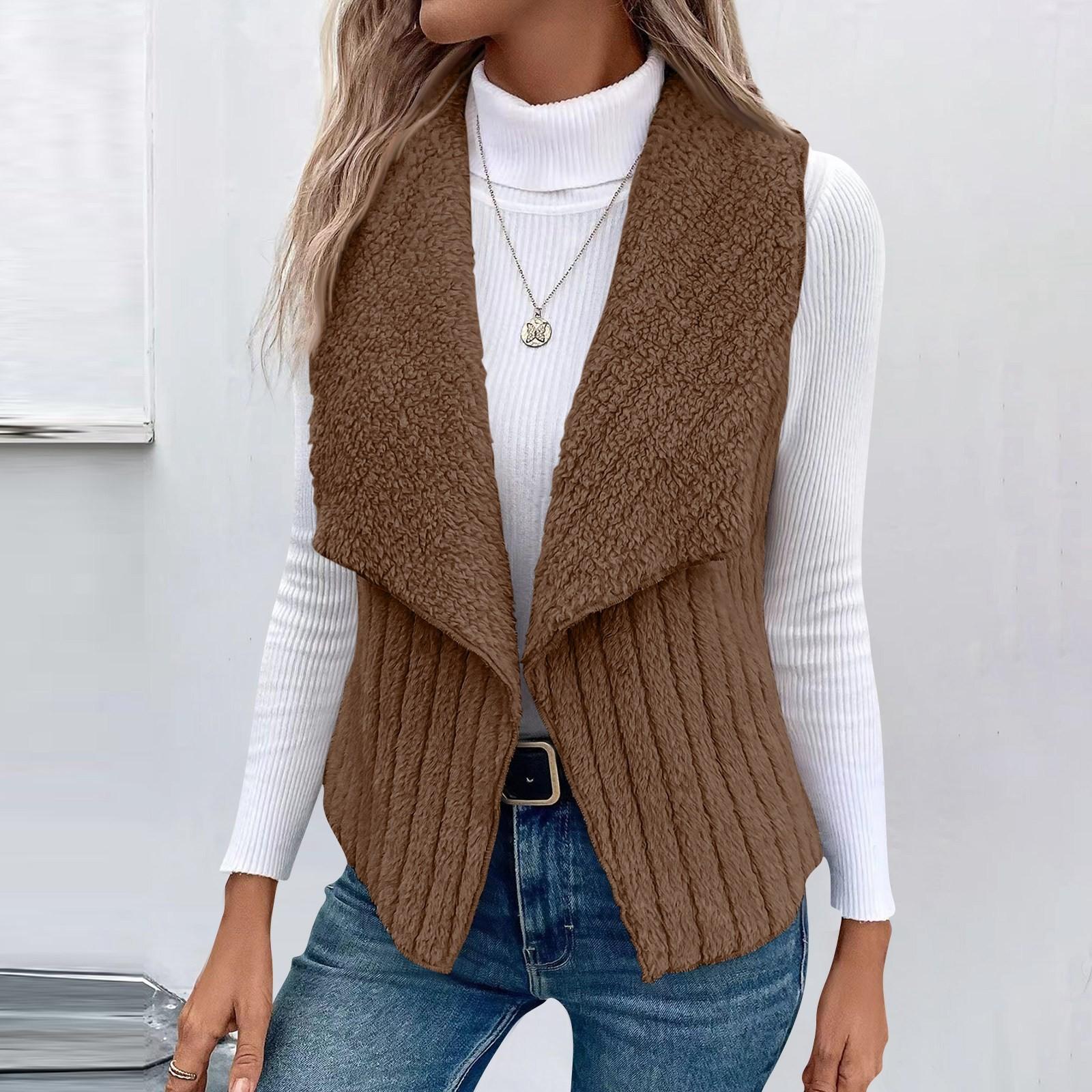 

Женская мода и зима повседневная однотонная безрукавка универсальная жилетка куртка XXL кофейный