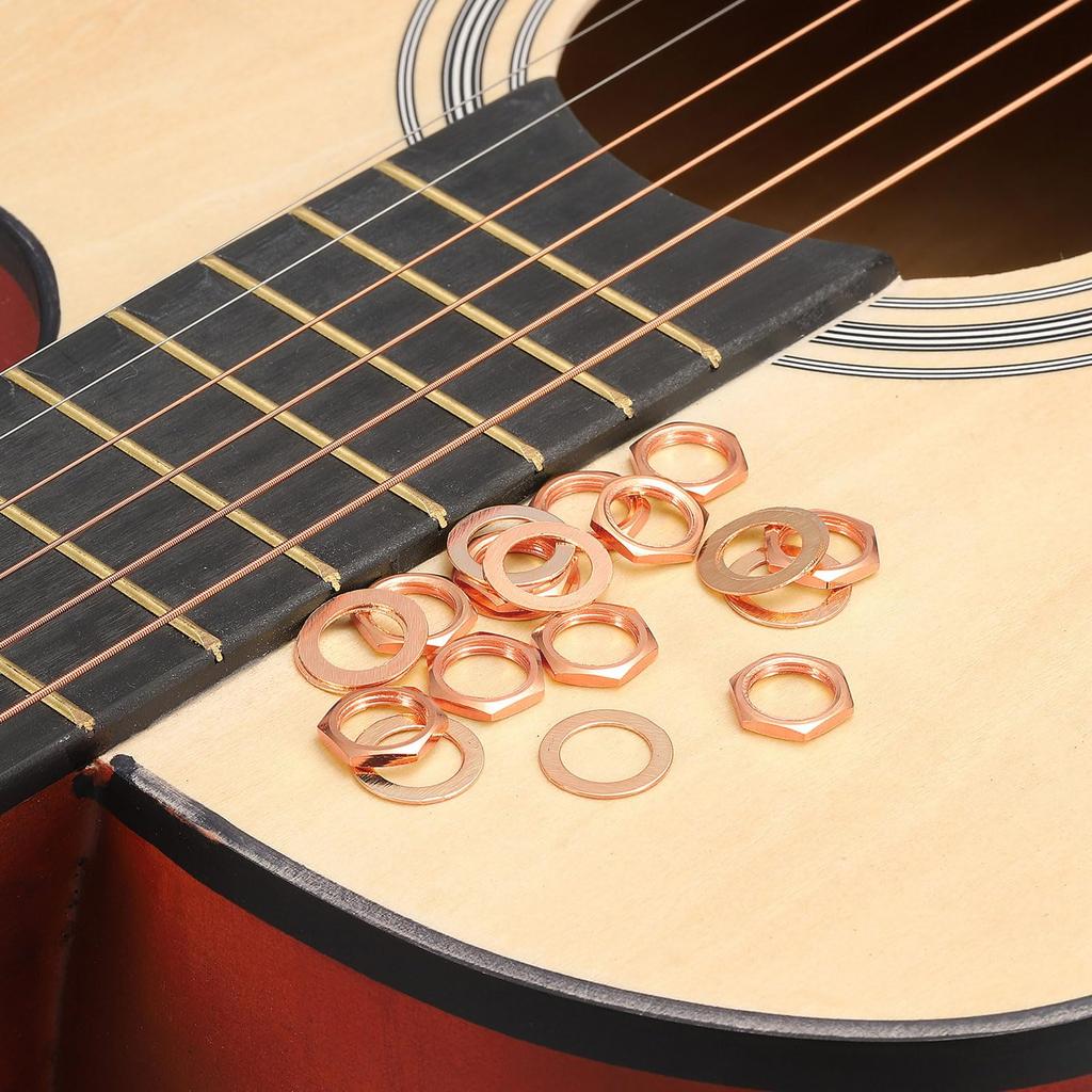 uxcell Set of Guitar Nuts Guitar Jack Socket Bronze for Bass Guitars 5-Piece & Washers, M9, Input/Output Nuts, Color,