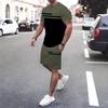 Daily Casual Summer Lightweight Soft Men's Short Sleeve Shorts Simple Set Striped Splicing Unisex Sports Clothing