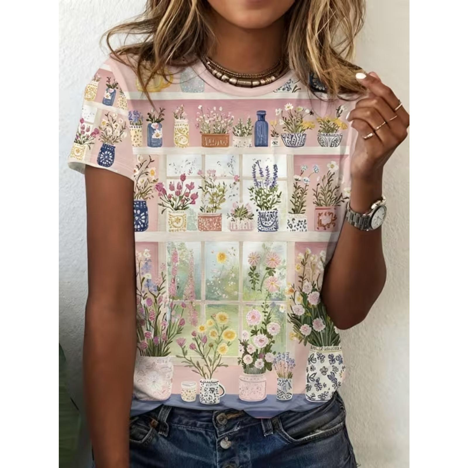 

Fashion Women Dazzling Picture Print T Shirt Funny Casual O-neck Short Sleeves T-shirt Summer Female Tee Shirt 8XL рожевий