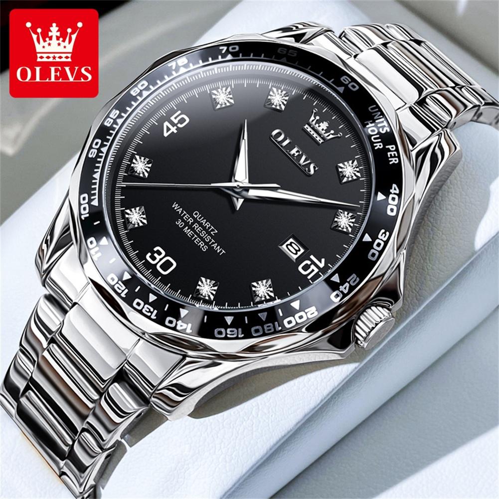 OLEVS 9988 Luxury Men's Watches Top Brand Original Green Water Ghost Series Steel Strap Waterproof Quartz Wrist Watch for Man