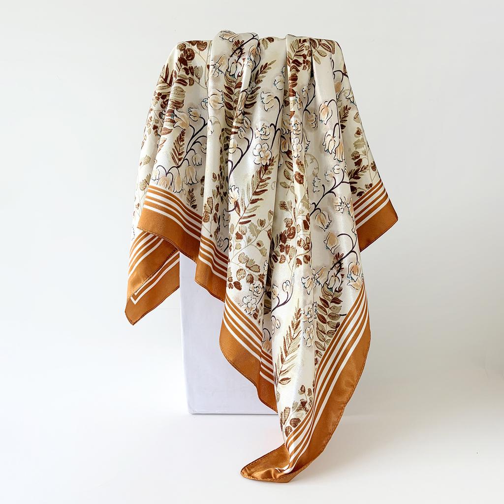 90cm Large Square Scarf Silk Scarf Headband Flower Printing Scarf Scarf Satin Square Scarf for Women