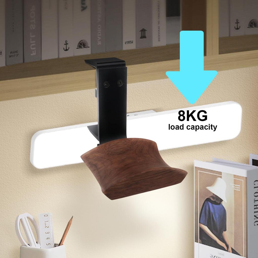 Walnut Wood & Solid Metal Headphone Stand Holder, Headset Hanger Stand for Desk, Adjustable Design, Perfect for All Headphone Sizes