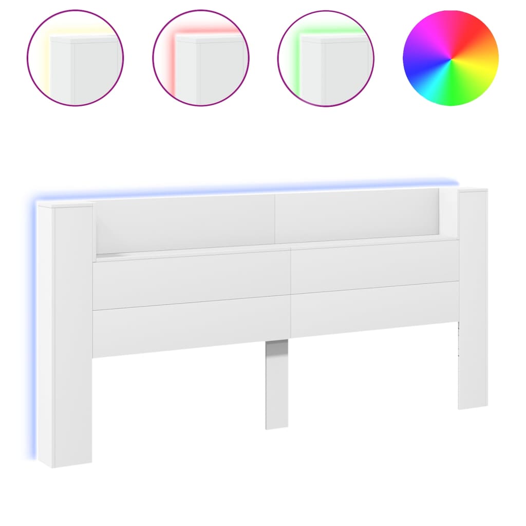 LED Headboard with Shelves White 220x16.5x103.5 cm