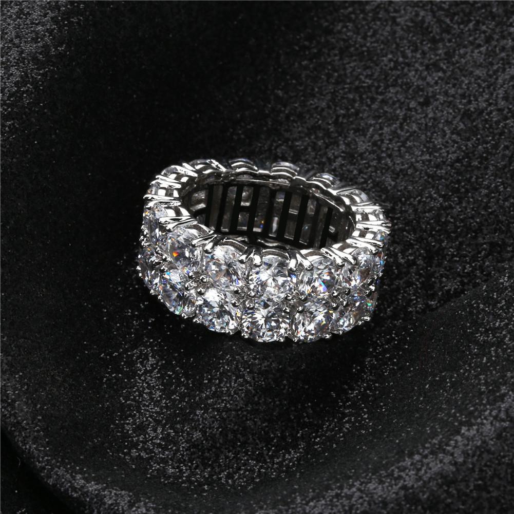 18K Gold Double Row Zircon Hip-Hop Ring - Trendy European & American Style, Full Diamond Men's Jewelry