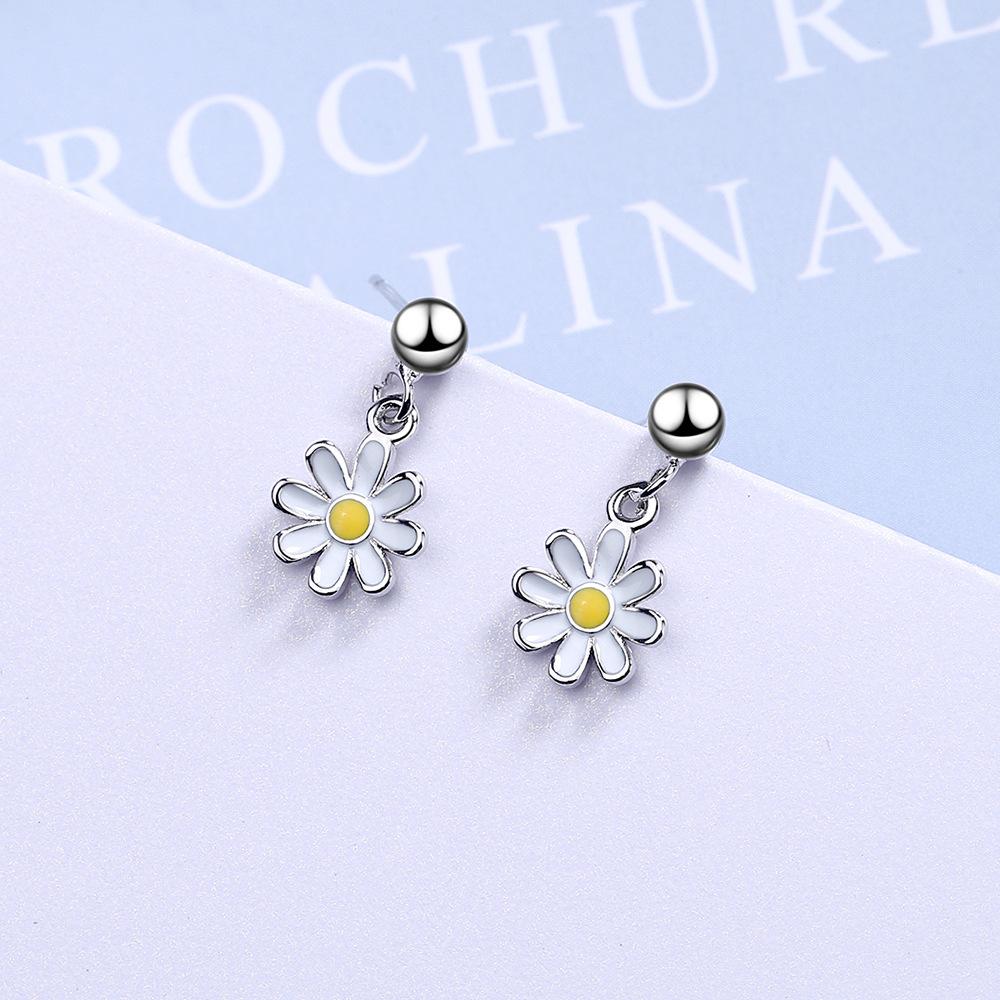 Kolczyki 925 Sterling Silver Daisy Flower Kolczyki dla Kobiet Biżuteria Ślubna Brincos Pendientes Trend