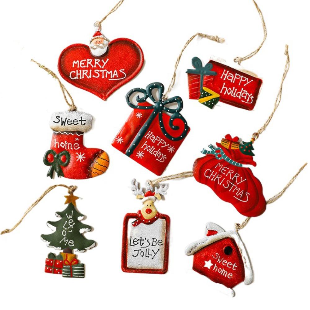3/4/8pcs Iron Christmas Tree Decoration Pendant Delicate Cute Santa Claus Snowman Ornaments Hanging Creative