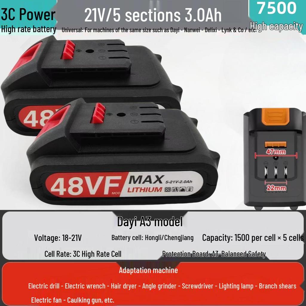 Universal High-Capacity 21V Electric Drill & Wrench 2106 with Lithium Battery, Angle Grinder, and Hammer Drill, 48V 88VF.