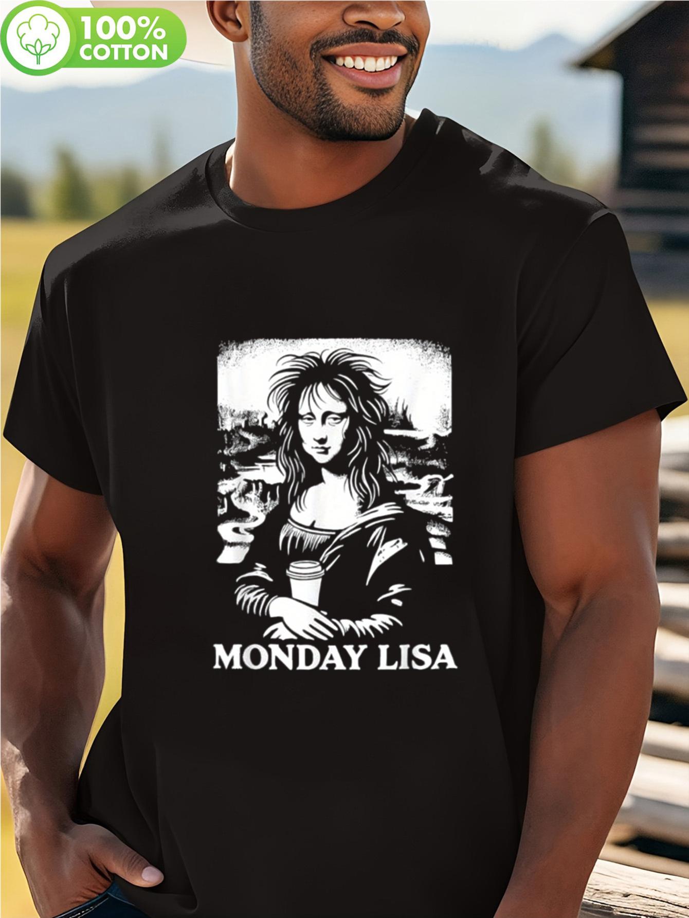 Men s Funny Mona Lisa Parody T-Shirt - Monday Lisa Art Graphic Tee with Iconic Lisa Design XXXXL