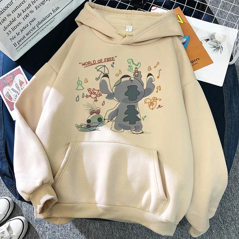 

2025 MINISO Cartoon Winter Stitch Hoodies girl Harajuku Cute Anime Sweatshirt Manga Streetwear Hoody Girl s clothes 140
