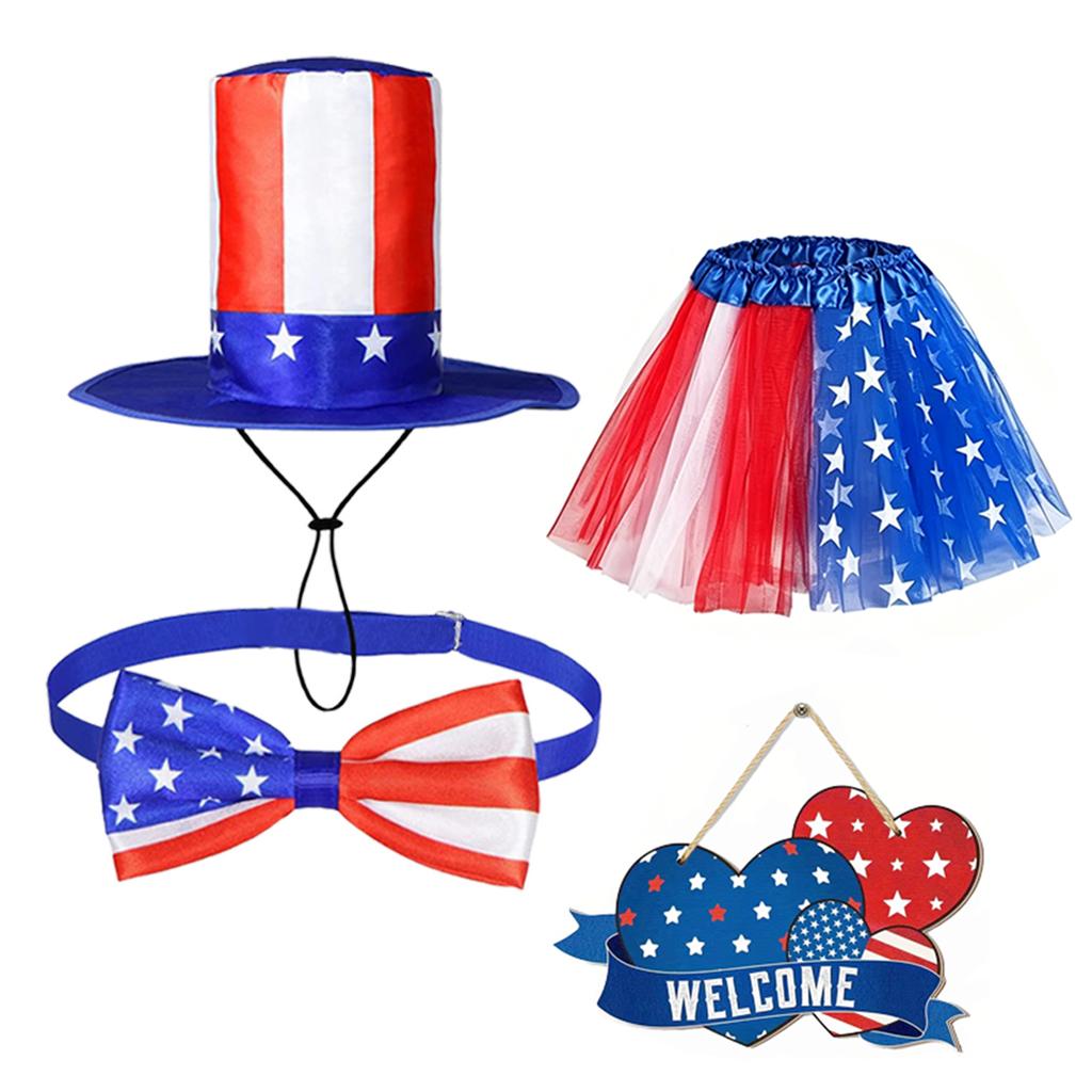Independence Day Festive Goose Outfits with Bow Tie and Hat 250th Anniversary Goose Outfit for Outdoor Patio Yard Lawn Art