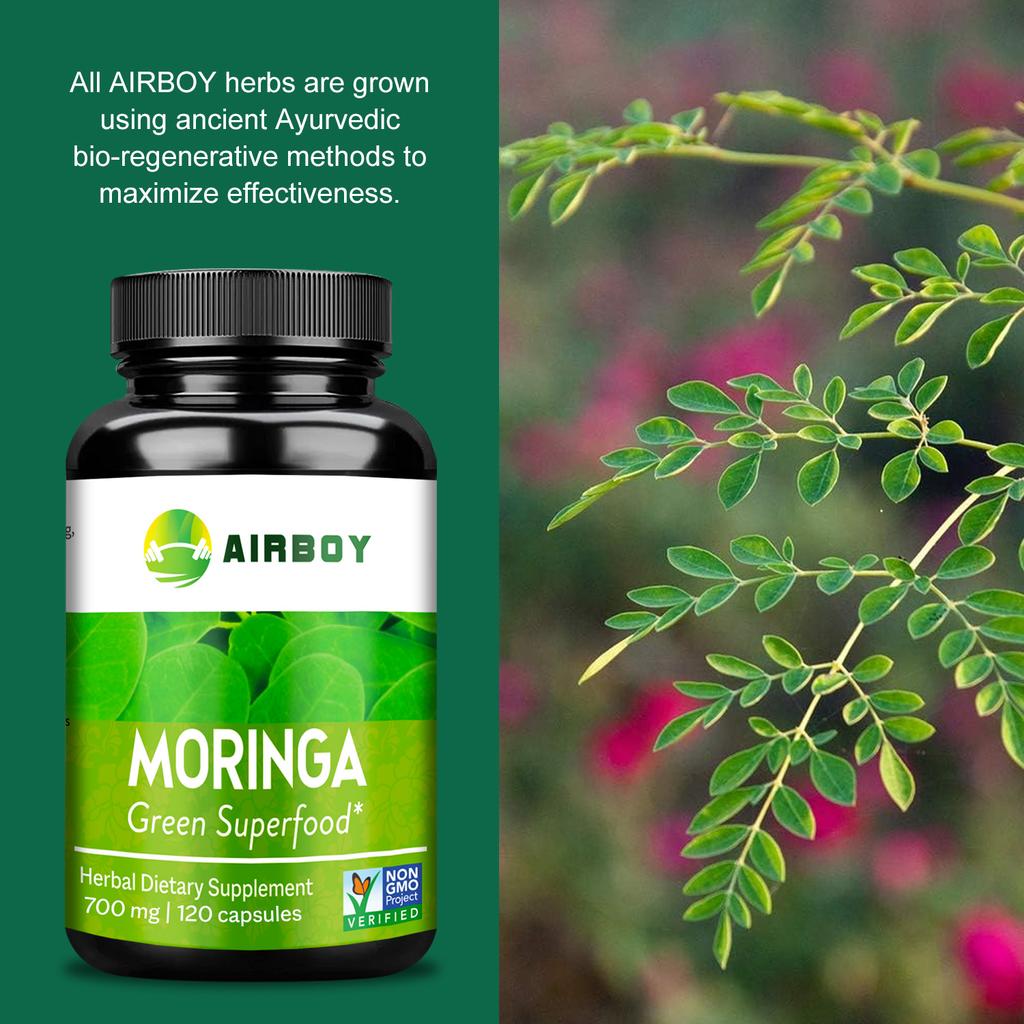 Moringa extract capsules, 700 mg per serving, adult immune support.