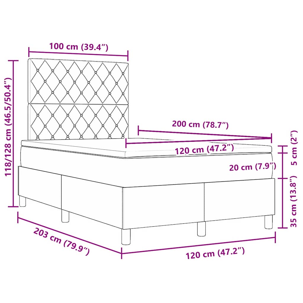 Boxspring Bed with Mattress Dark Blue 120 x 200 cm Velvet