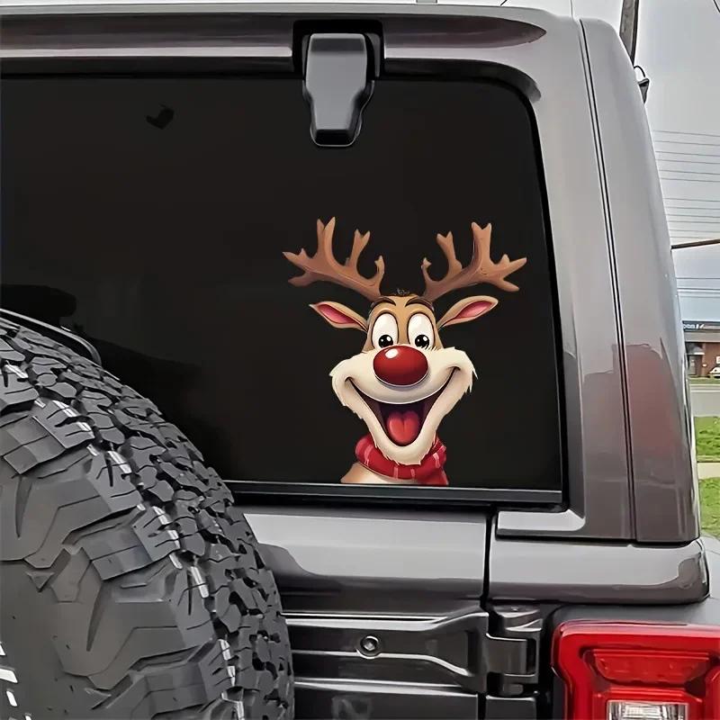Christmas Motorcycle Stickers Elk Waterproof Santa Claus and Reindeer Window Decorations Car Computer Decorative Sticker