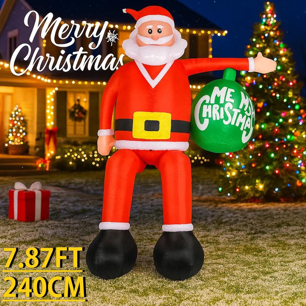 7.87FT LED Light Xmas Inflatable Santa Claus Christmas Ball Toy Yard Party Decoration Home Ornaments Supplies Xmas Holiday Gifts