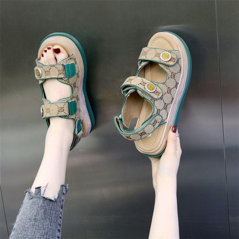 2025 Plateausandalen Damen Klettverschluss Kleiner Duftender Wind Strandschuhe Leichtgewicht Studenten Damenschuhe Vielseitig Sport und Freizeit