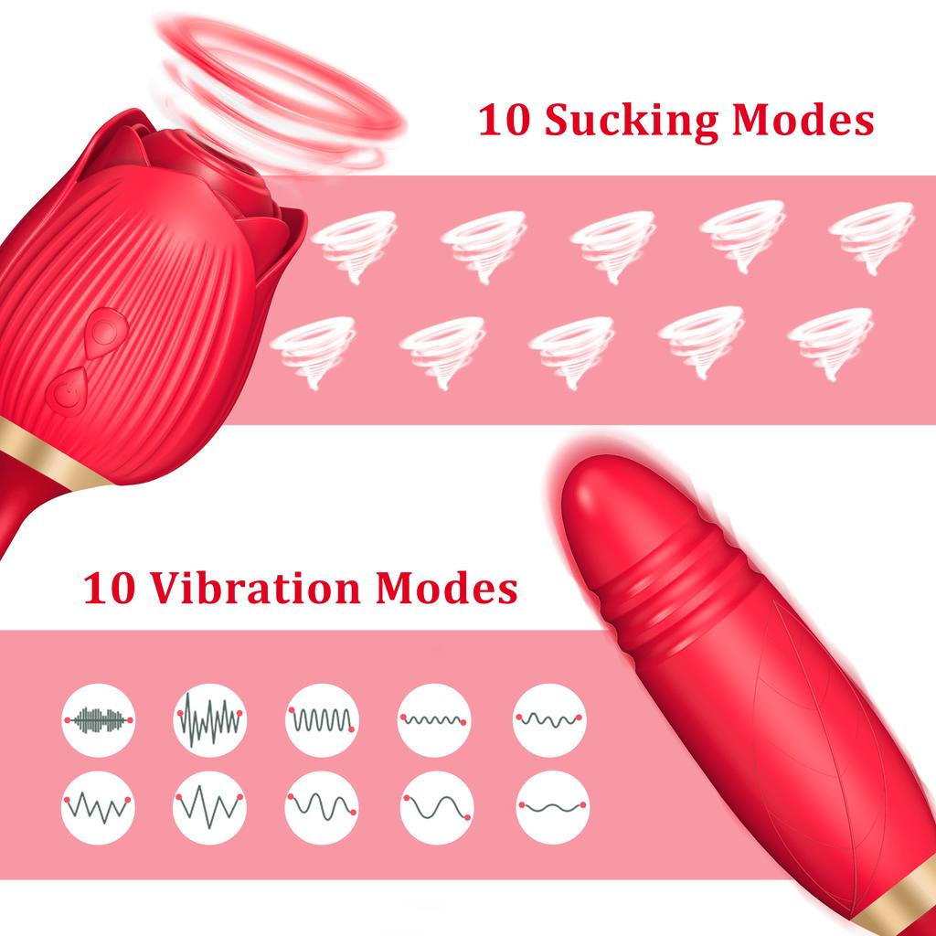 ASGE Rose Toy for Women - 2 In 1 Vibrator and Adult Sex Toys with Vibrating, G Spot Sex Accessories for Adults Couples, Red