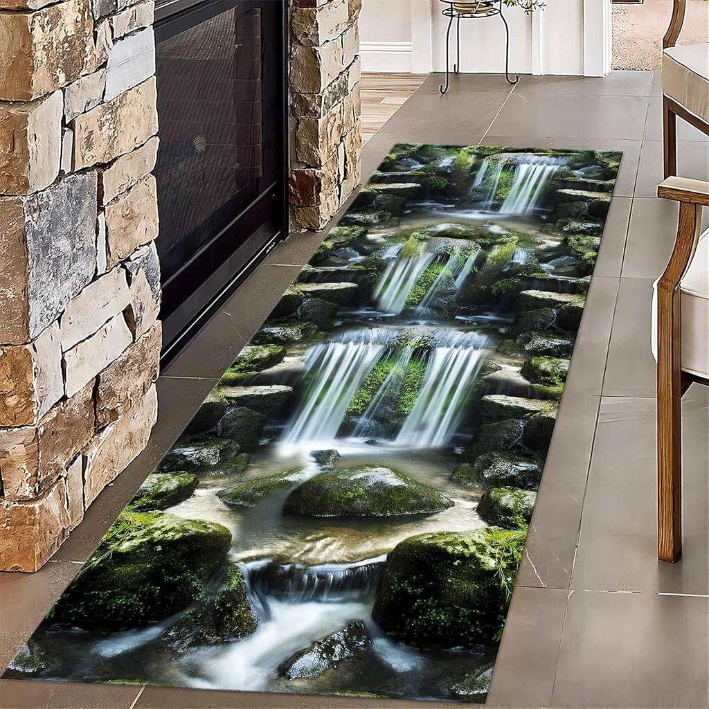 Pond Koi Throw Carpet Runner for Entrance, Summer Lotus Leaf Lotus Water Ripple Indoor Rug, Anti-Slip Absorbent Mat for Hallway