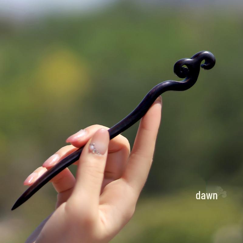 High-End Natural Ebony Wood Hairpin - Extended Chinese Ancient Style Black Hair Bun Accessory
