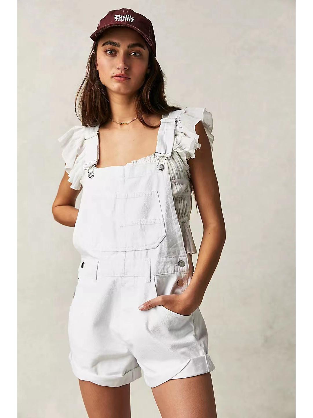 

Многоцветный карманный свободный джинсовый комбинезон для женщин Extra Large белый