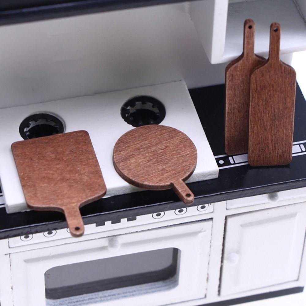 5Pcs Wood Dollhouse Kitchen Accessory Round Square Bread Dessert Board Miniature Scene