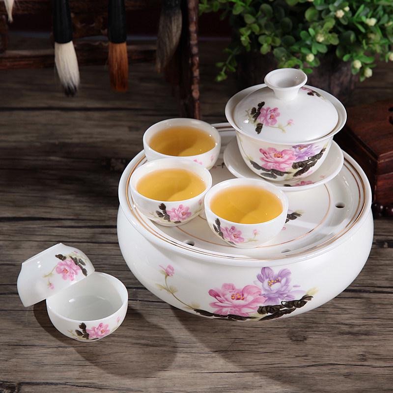 Portable Blue & White Porcelain Gongfu Tea Set with Tray & Travel Bag